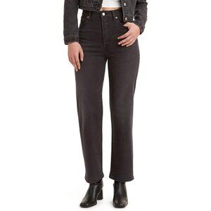 Women's Ribcage Straight Ankle Jeans Black Rinse Medium Stretch High Rise
